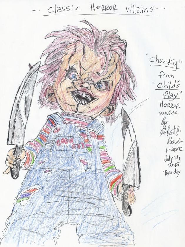 A drawing of horror movie villain ‘Chucky’ by convicted killer Robert Bardo.