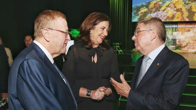 Annastacia Palaszczuk Premier with IOC President Thomas Bach and Australian Olympic chief John Coates