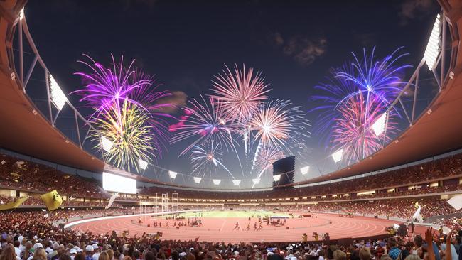 An artist impression of the proposed Gabba redevelopment for the 2032 Brisbane Olympic Games.