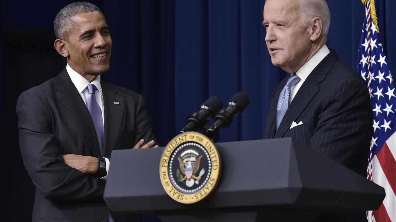 Barack Obama and Joe Biden in 2016, the last full year of Mr Obama’s presidency. Picture: Mandel Ngan/AFP