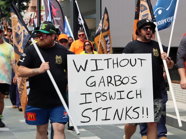 Striking Ipswich council workers last Friday. Picture: TWU