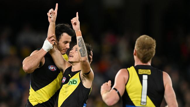 Daniel Rioli’s after kicking a goal on Saturday afternoon. Picture: Morgan Hancock/AFL Photos