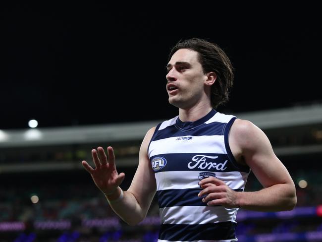 SYDNEY, AUSTRALIA - JUNE 30: Gryan Miers of the Cats looks on during the round 16 AFL match between Sydney Swans and Geelong Cats at Sydney Cricket Ground on June 30, 2023 in Sydney, Australia. (Photo by Jason McCawley/AFL Photos/via Getty Images)