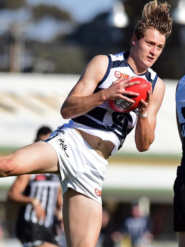 South's Nathan Kreuger takes a mark against Port Adelaide in the SANFL this season. Picture: Tom Huntley