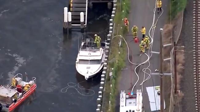 The boat exploded at Dangar Island on the Hawkesbury River. Picture: 7News