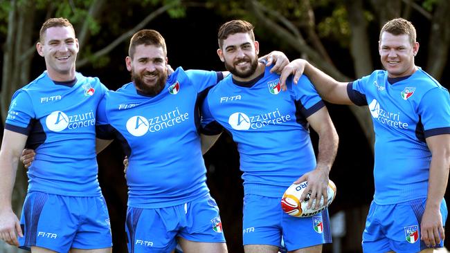 Northern Pride players Colin Wilkie, Joel Riethmuller, Justin Castellaro and Ryan Ghietti who are playing in the Rugby League World Cup for Italy. PICTURE: ANNA ROGERS