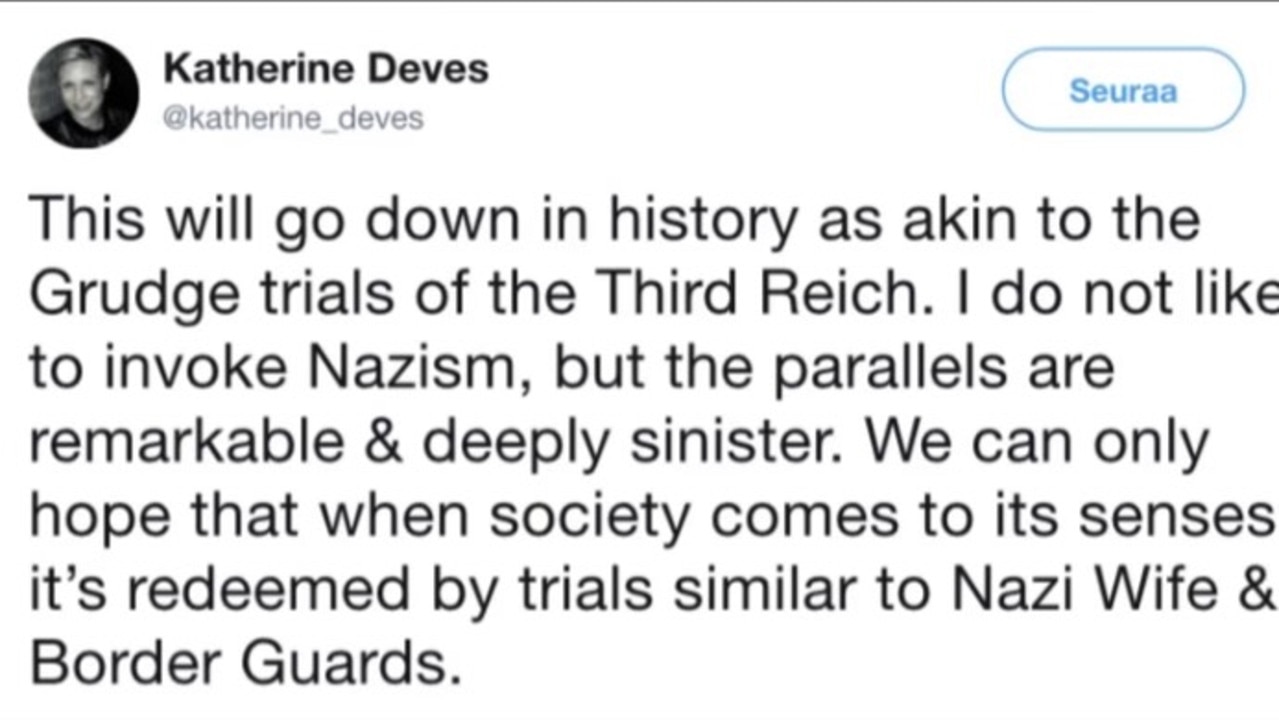 Katherine Deves has again been exposed invoking the Nazis to attack trans rights.