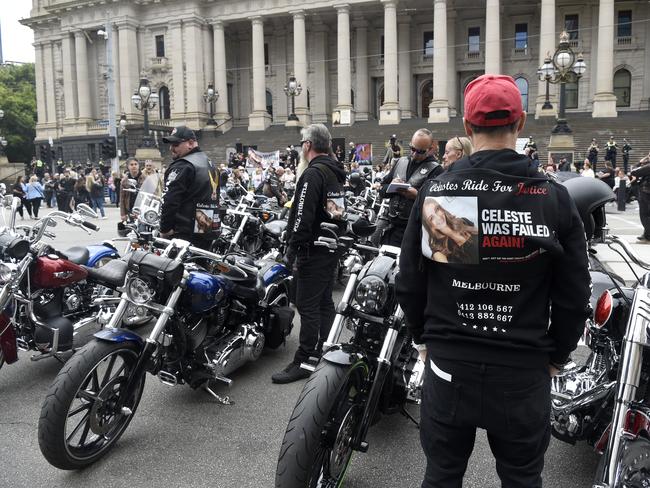 Harley Davidson motorcycles lined the streets, one for each year of Ms Manno’s life. Picture: NCA NewsWire / Andrew Henshaw