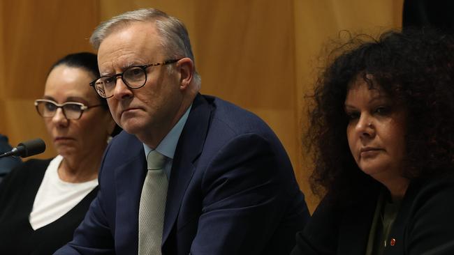 Indigenous Australians Minister Linda Burney, Anthony Albanese and Senator Malarndirri McCarthy. Picture: NCA NewsWire / Gary Ramage