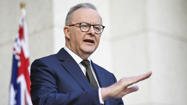 Anthony Albanese holds a press conference at Parliament House in Canberra. Picture: NewsWire/Martin Ollman