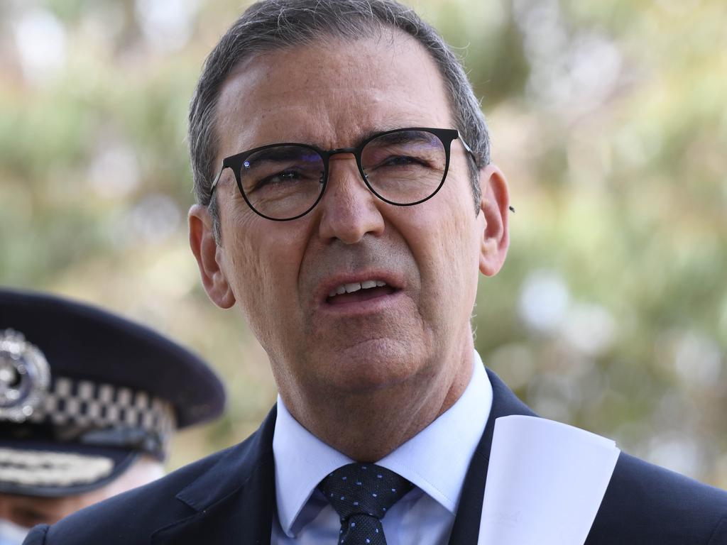 Premier Steven Marshall announced there were 11 Covid related deaths which was an “unusually large” number. Picture: NCA NewsWire / Naomi Jellicoe