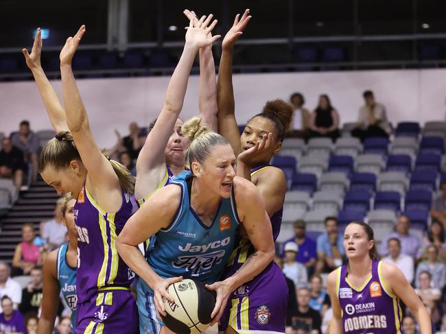 The Boomers threw everything but the kitchen sink at Lauren Jackson — the kitchen sink wouldn’t have stopped her, either. Picture: Getty Images