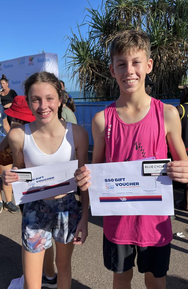 Bronte Bellot and Gilbert Cox beat all the adults to take out the top spots in the Men’s and Women’s 4km races at the NT City2Surf on Sunday.