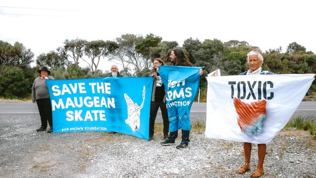 Prime Minister Anthony Albanese arrives in Strahan Tasmania to anti Salmon farming protesters from the Bob Brown Foundation. Picture: Bob Brown Foundation