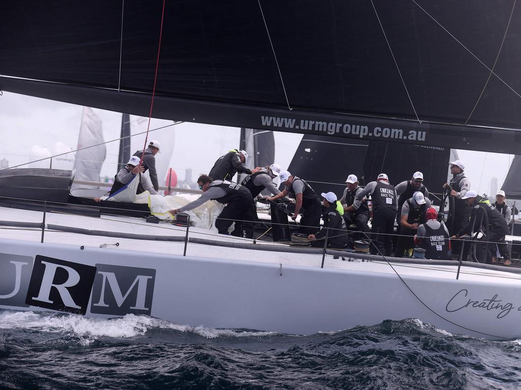 URM on the start line, before the boat was retired due to issues with the mainsail. Picture: David Gray/AFP
