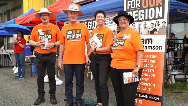 Team Williamson members (from left): councillor candidate Stephen Cutting, incumbent mayor Greg Williamson, incumbent councillor and candidate Michelle Osborne (nee Green), and incumbent deputy mayor and councillor candidate Karen May at the early voting for Mackay Regional Council election at the Mackay Showgrounds. Picture: Heidi Petith