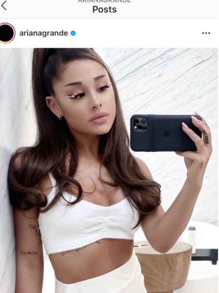 Pop superstar Ariana Grande, who has more than 200 million Instagram followers, wore one of Verge Girl’s sets for her birthday, stirring an exponential spike in sales and an instant sell out. Picture: Instagram