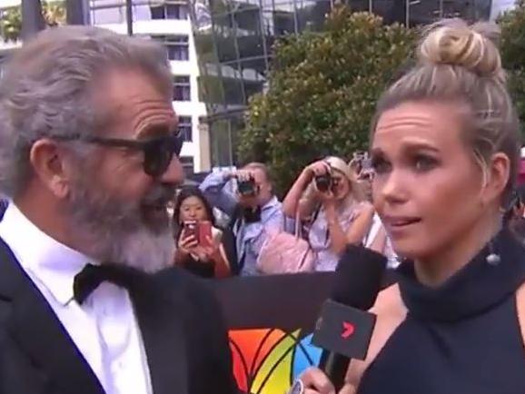 Edwina Bartholomew and Mel Gibson - AACTAS interview. Picture: Channel 7