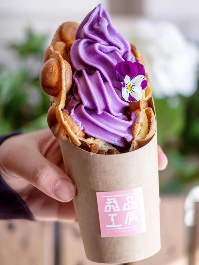 Ube soft serve in an egg waffle. The Dessert Kitchen, Haymarket. Picture: Instagram @lilopeng