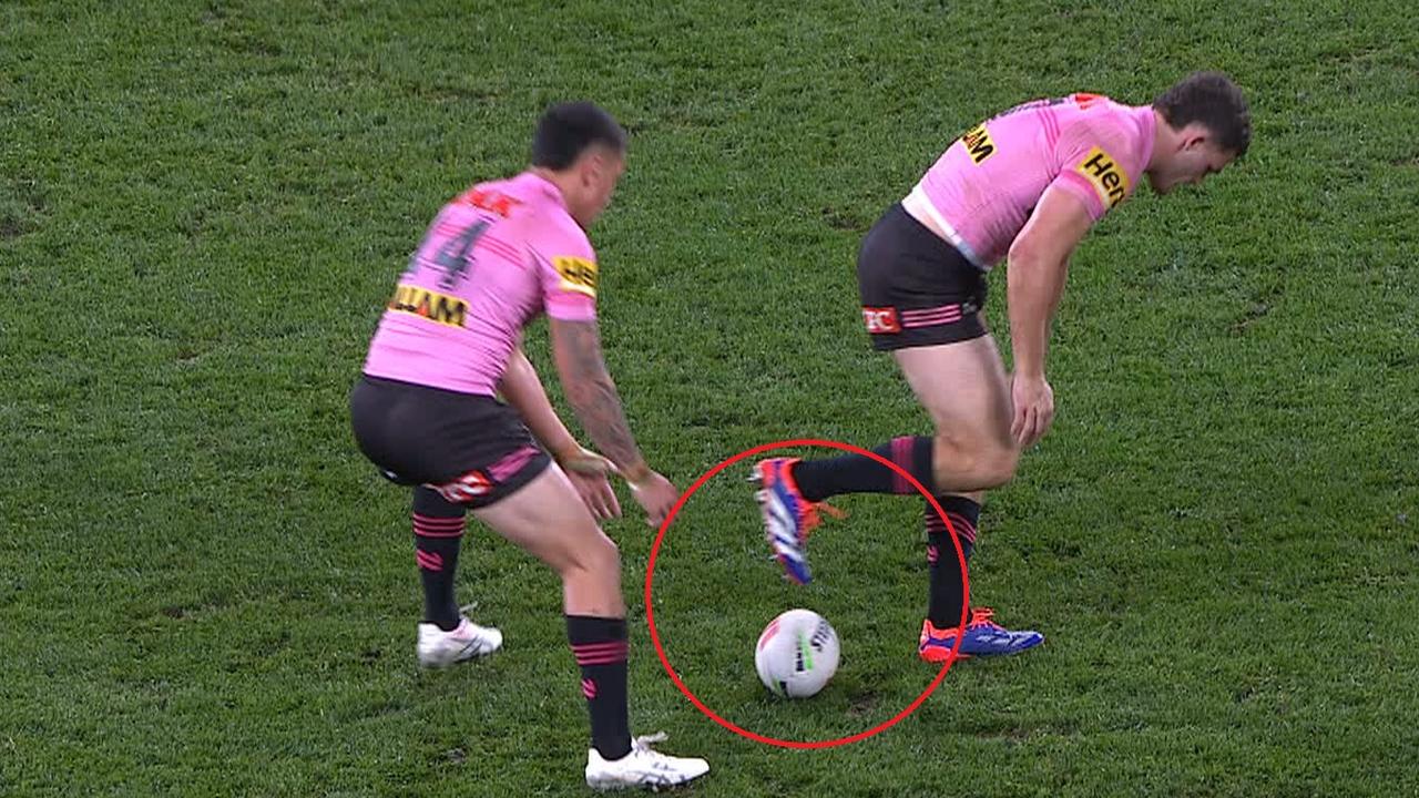 Nathan Cleary plays the ball incorrectly against the Eels.