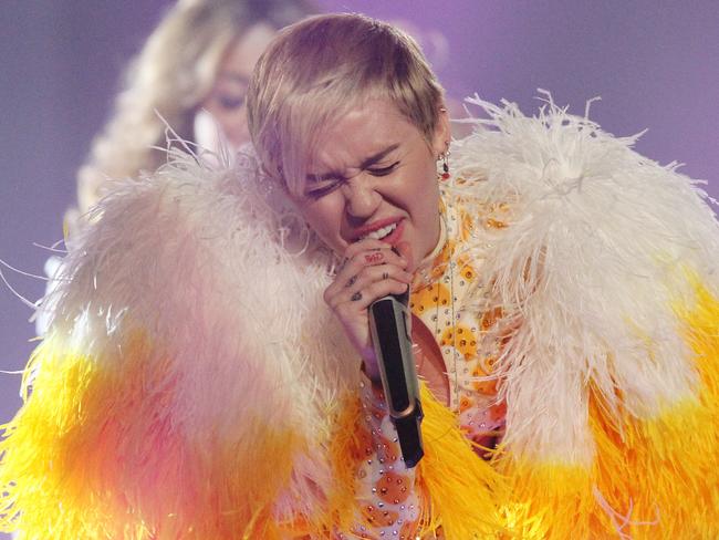 Miley Cyrus on stage at Brisbane Entertainment Centre.