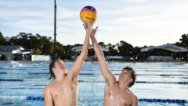 Sunshine Coast Water Polo juniors, Auguste Korac and Smith Connores, pictured earlier in their careers when they were picked in the Australian Men's Cadet squad. Picture: Patrick Woods.