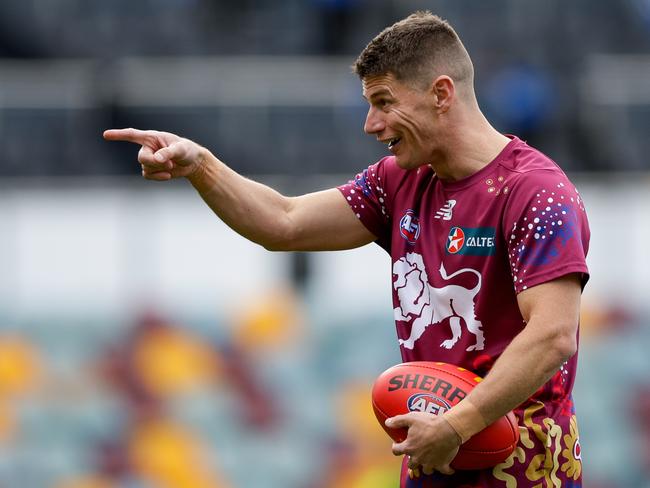 BRISBANE, AUSTRALIA - AUG 11: Dayne Zorko of the Lions warms up prior to the 2024 AFL Round 22 match between the Brisbane Lions and the GWS GIANTS at The Gabba on August 11, 2024 in Brisbane, Australia. (Photo by Russell Freeman/AFL Photos via Getty Images)