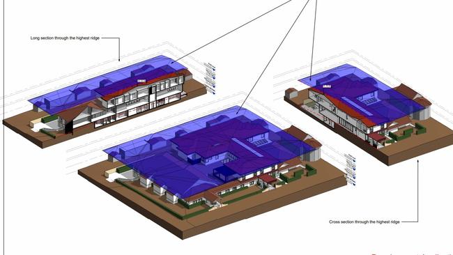 An architectural plan of the development which shows compliance with the site’s height limit (depicted in blue).