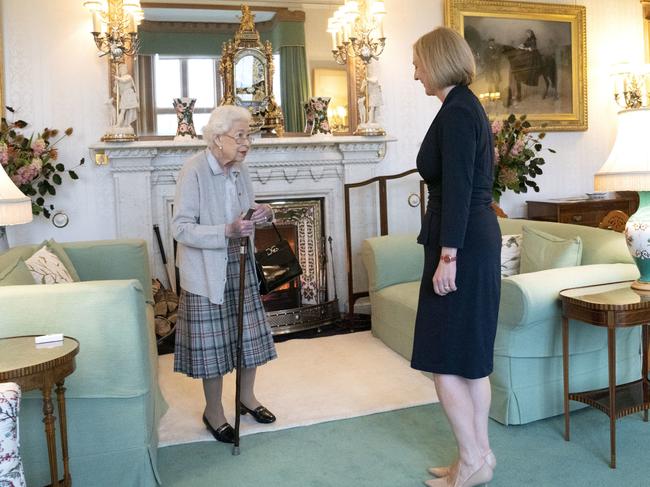 Queen Elizabeth greets newly elected leader of the Conservative party Liz Truss just three days before her death. Picture: Jane Barlow – WPA Pool/Getty Images