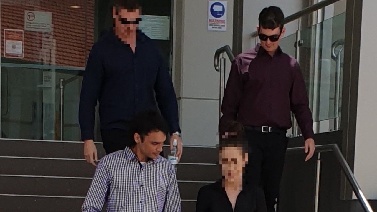 Jarred Michael John Shaw (top right) and Christopher Ray Grabyn (bottom left) leaving Rockhampton Courthouse.