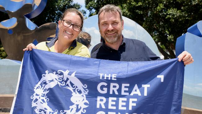 Courtney Hanson, managing director of North Marine, and Andy Ridley, CEO Citizens of the Great Barrier Reef. Picture: Isaac McCarthy