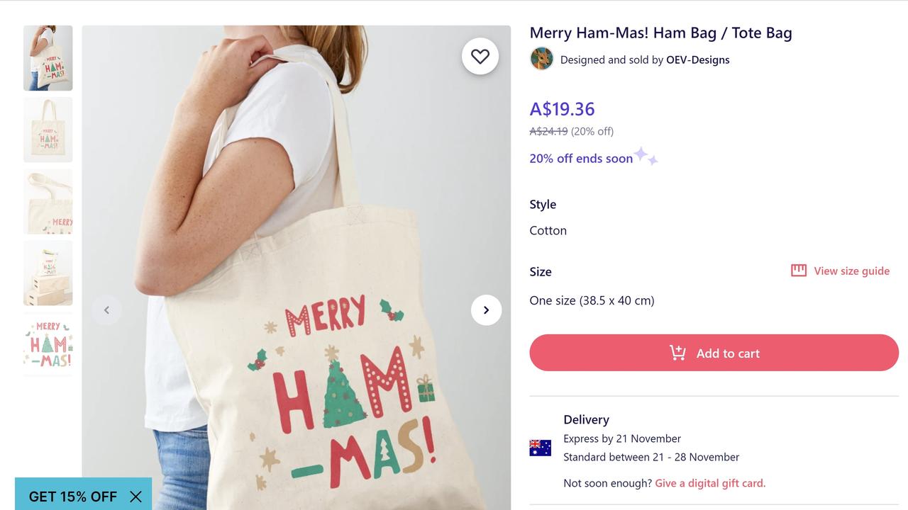 The controversial “Ham-mas” bag has reappeared online. Picture: Supplied