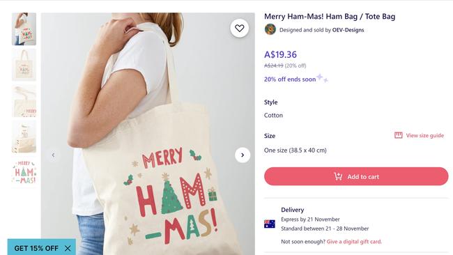 The controversial “Ham-mas” bag has reappeared online. Picture: Supplied