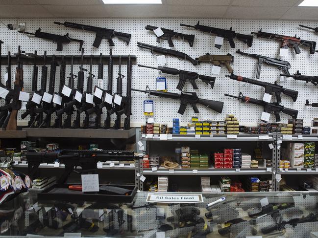 Guns are displayed for sale at Jeff Wong’s shop in Franklin, North Carolina. Picture: Angus Mordant