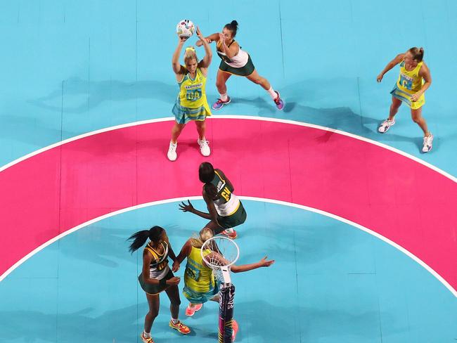 MELBOURNE, AUSTRALIA - OCTOBER 30:  Gretel Tippett of Australia shoots for goal during the Fast5 Netball Series match between Australia and South Africa at Hisense Arena on October 30, 2016 in Melbourne, Australia.  (Photo by Scott Barbour/Getty Images)