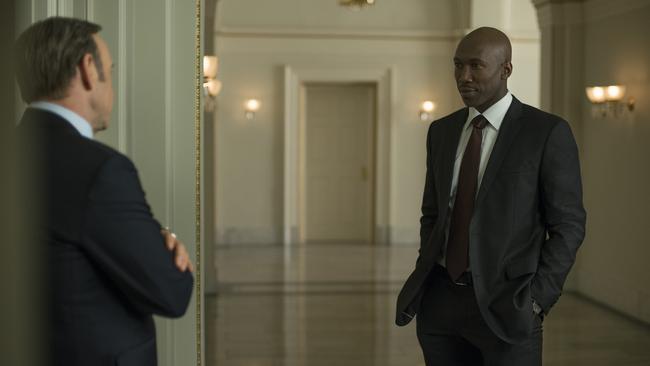 Ali as White House staffer and lobbyist Remy Danton with Kevin Spacey in the Netflix hit series House of Cards. Picture: Netflix