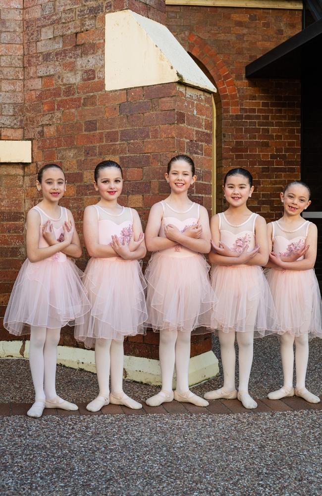 Dancers from Radiance Dance Academy Toowoomba (from left) Xami Keane, Margot Reynell, Amelia Gillam, Hannah Ford and Maisie Maskell at the 78th City of Toowoomba Eisteddfod at The Empire, Friday, August 2, 2024. Picture: Kevin Farmer