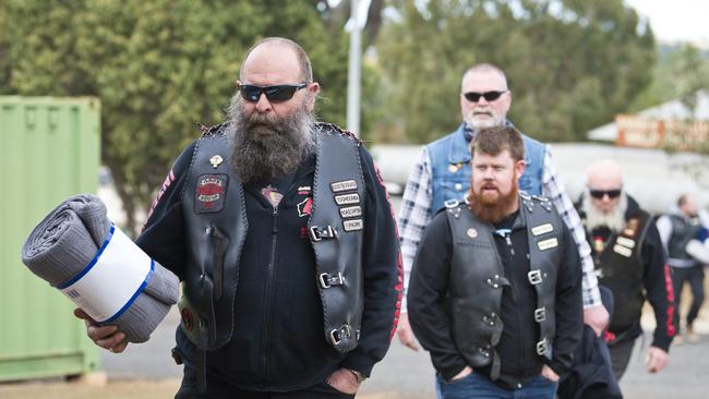 Members of God's Squad CMC (from left) Eddie Patten, Todd Norman, Dallas Pickop and Doc Butters deliver blankets for the 2020 Huggie Bear Memorial Toowoomba Blanket Run. Picture: Kevin Farmer