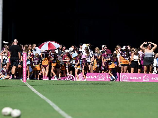 Fans flock to Broncos training ahead of the derby. Picture: Bradley Kanaris/Getty Images