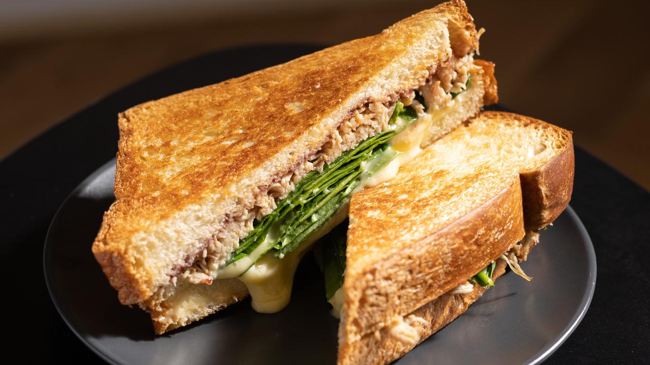 The chicken and cranberry toastie at Rings A Bell in Fortitude Valley. Picture: David Kelly.