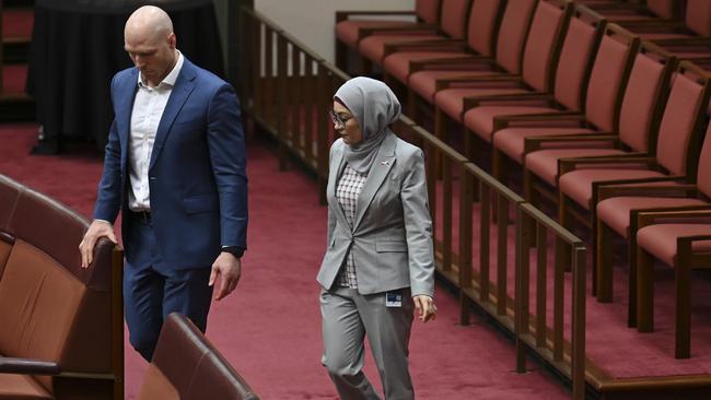 Labor senator Fatima Payman defied her party on Tuesday after she voted in favour of a motion recognising Palestinian statehood. Picture: NCA NewsWire / Martin Ollman.