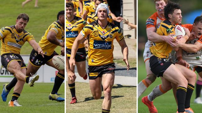 Tyson Smoothy, Blake Wilson and Grant Anderson in action for the Sunshine Coast Falcons. Pictures: Nicola Anne Photography