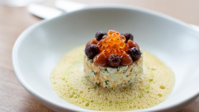 Pumpkin, sandlewood nut, salmon roe and quince. Picture: Born Social