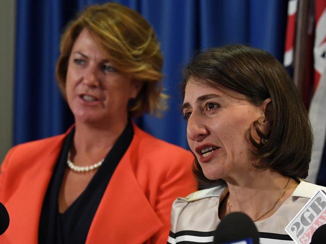 Premier Gladys Berejiklian (right) overruled Roads Minister Melinda Pavey on the issue of cocaine drug testing. Picture: AAP Image/David Moir