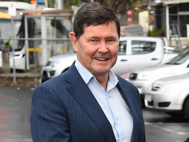 Kevin Andrews MP (left) and Cr Peter Clarke pose for a photograph outside Eltham train station, Melbourne, Wednesday, June 12, 2019. $5 million allocated to upgrade the outdated eltham railway station. (AAP Image/James Ross) NO ARCHIVING