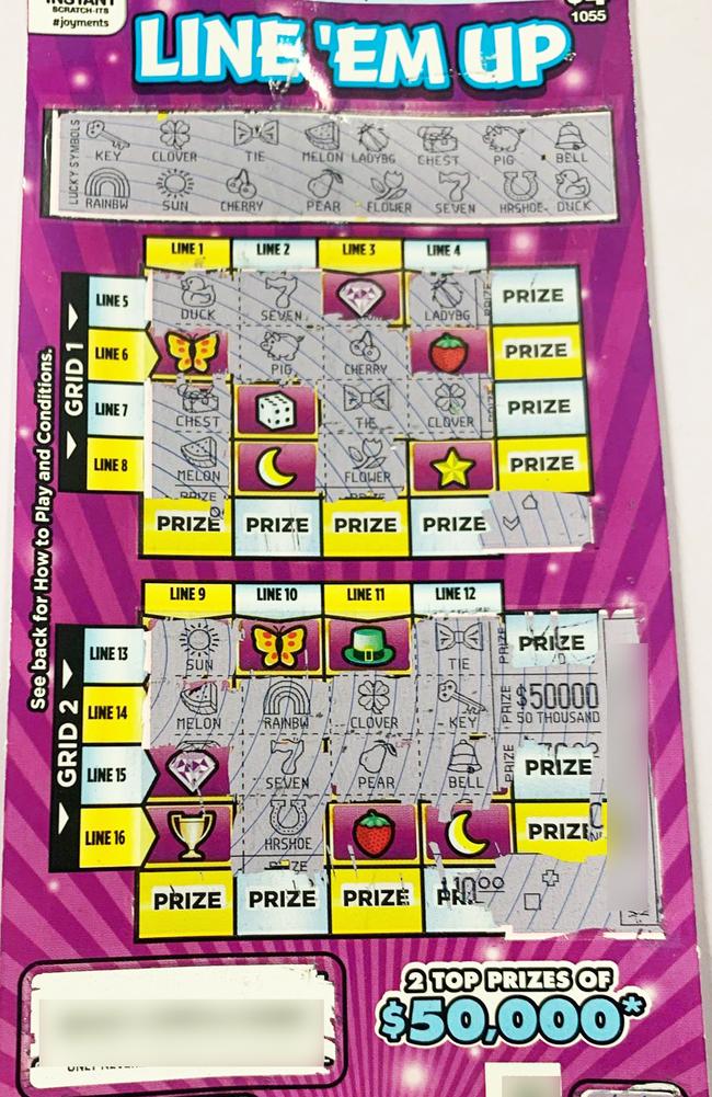 The winning Line ‘Em Up scratchie.