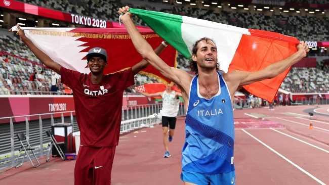 Mutaz Essa Barshim Gianmarco Tamberi decided to share the high jump gold medal. Picture: AFP