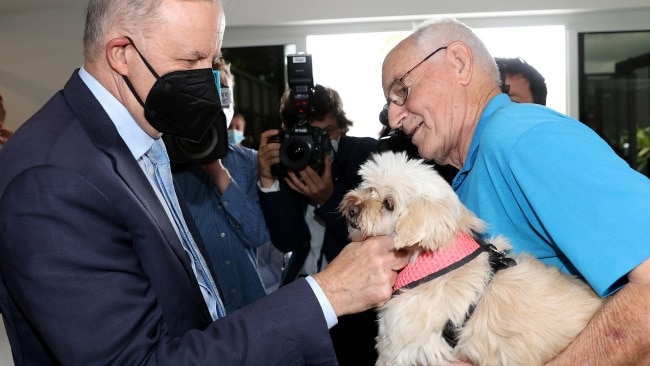 He was also on the NSW South Coast where he was snapped wearing a black face mask while visiting a nursing home. Picture: Toby Zerna