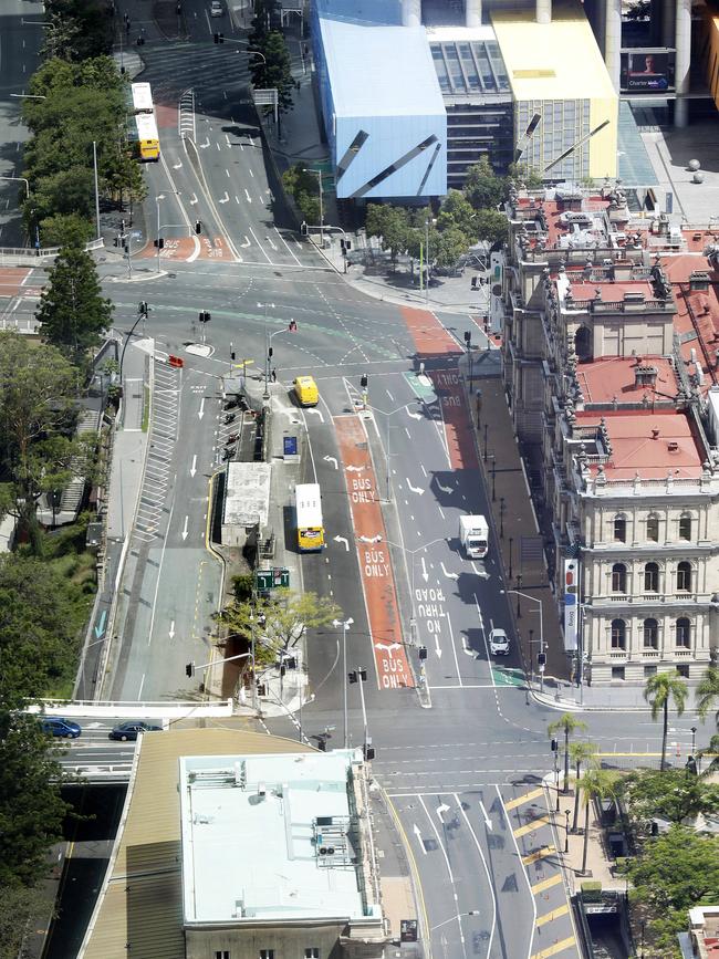 Empty Brisbane streets pictured during the COVID-19 three-day lockdown. Picture: NCA NewsWire / Josh Woning