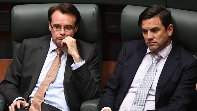 Victorian Liberal MPs Michael O'Brien (left) and Brad Battin. Picture: AAP Image/Julian Smith